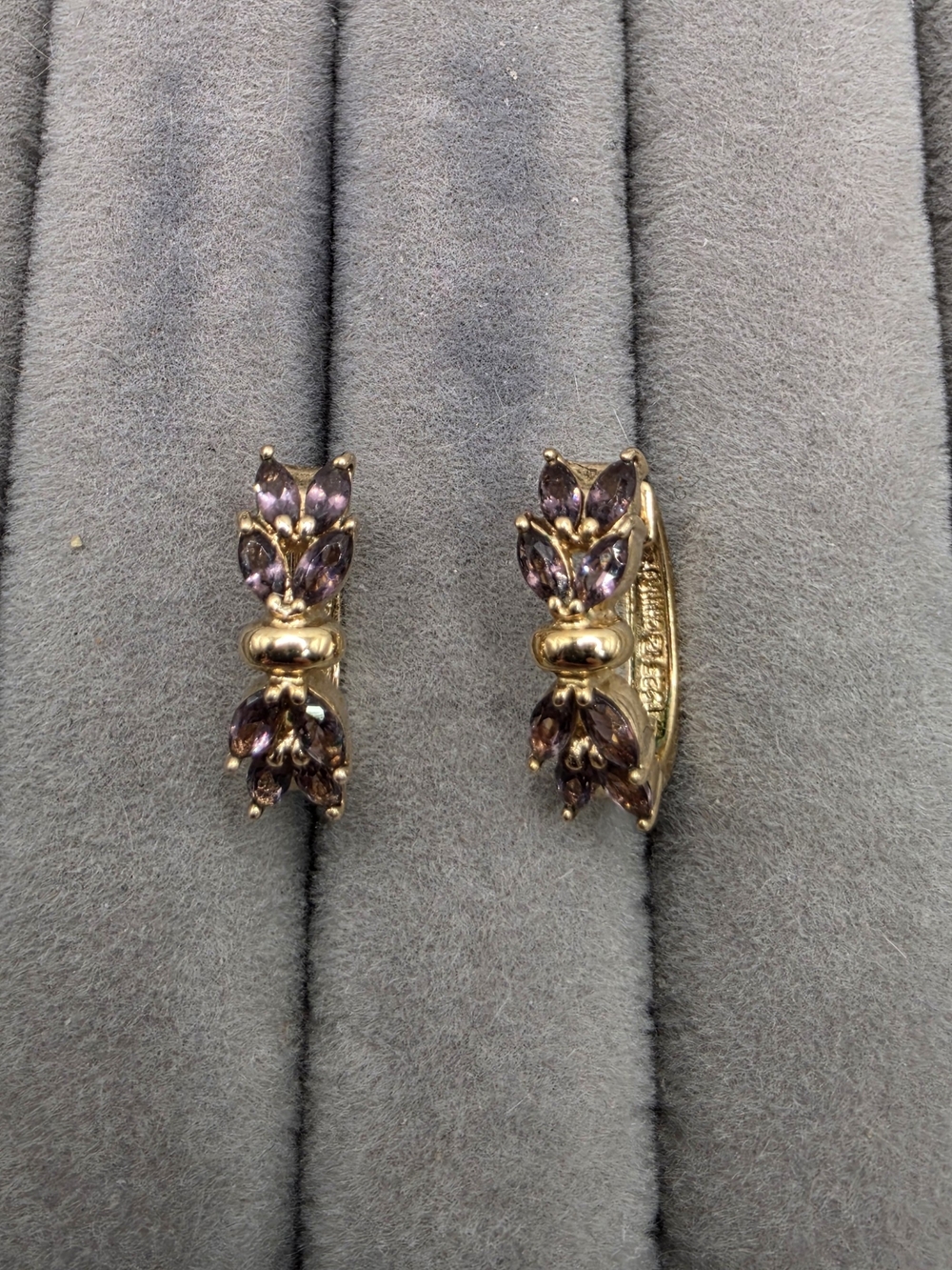 Gold-Tone Purple Crystal Leaf Clip-On Earrings